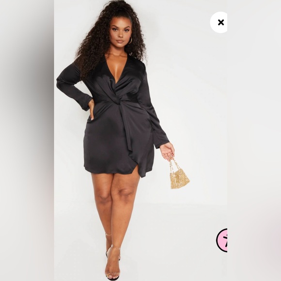 PRETTYLITTLETHING Satin Long Sleeve Wrap Dress - Picture 10 of 10